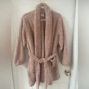 Natori Womens Furry Belted Short Fluffy Teddy Bath Robe Pink Loungewear Sz L XL